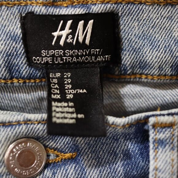 H&M Blue Skinny Distressed Jeans Y2K Super SKINNY 29 - Picture 11 of 12